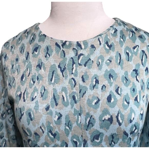 Tyler Boe Women’s S Cheetah Print Knit Shift Dress Boho Retro Baby Blue - Picture 4 of 7